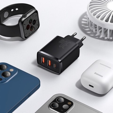 Compact szybka ładowarka sieciowa 2x USB USB-C 30W 3A PD QC czarny Compact szybka ładowarka sieciowa 2x USB USB-C 30W 3A PD QC czarny