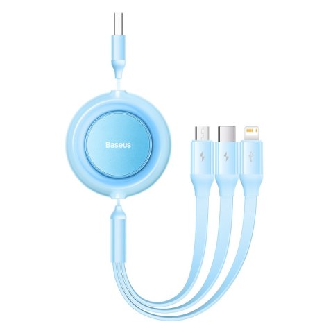 Kabel przewód 3w1 ze zwijaczem USB microUSB Apple USB-C 3.5A 1.1m błękitny Kabel przewód 3w1 ze zwijaczem USB microUSB Apple USB-C 3.5A 1.1m błękitny