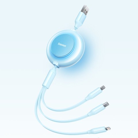 Kabel przewód 3w1 ze zwijaczem USB microUSB Apple USB-C 3.5A 1.1m błękitny Kabel przewód 3w1 ze zwijaczem USB microUSB Apple USB-C 3.5A 1.1m błękitny