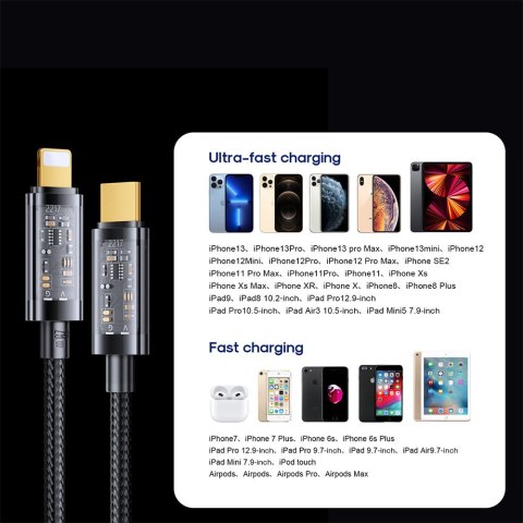 Kabel przewód w oplocie do iPhone USB-C - Lightning PD 20W 2m czarny Kabel przewód w oplocie do iPhone USB-C - Lightning PD 20W 2m czarny