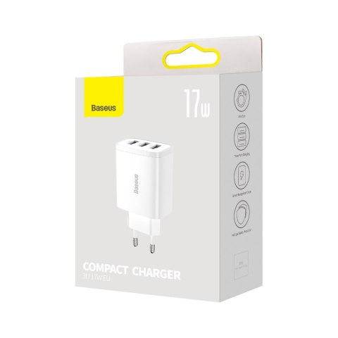 Ładowarka sieciowa Compact 3x USB 17W biały Ładowarka sieciowa Compact 3x USB 17W biały