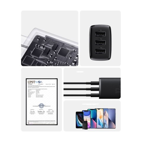 Ładowarka sieciowa Compact 3x USB 17W biały Ładowarka sieciowa Compact 3x USB 17W biały