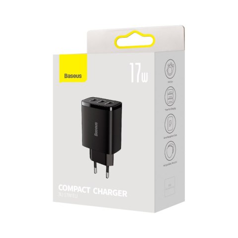 Ładowarka sieciowa Compact 3x USB 17W czarny Ładowarka sieciowa Compact 3x USB 17W czarny