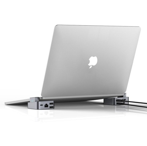 Podstawka wielofunkcyjny HUB do MacBook Pro USB-C USB 3.0 RJ45 HDMI Thunderbolt szary Podstawka wielofunkcyjny HUB do MacBook Pro USB-C USB 3.0 RJ45 HDMI Thunderbolt szary