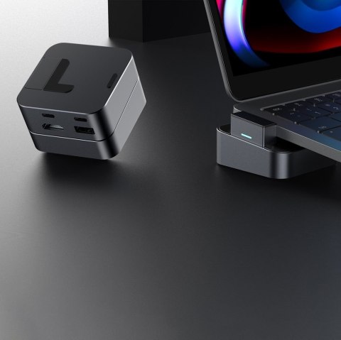 Podstawka wielofunkcyjny HUB do MacBook Pro USB-C USB 3.0 RJ45 HDMI Thunderbolt szary Podstawka wielofunkcyjny HUB do MacBook Pro USB-C USB 3.0 RJ45 HDMI Thunderbolt szary