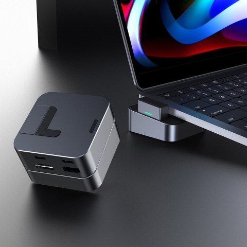 Podstawka wielofunkcyjny HUB do MacBook Pro USB-C USB 3.0 RJ45 HDMI Thunderbolt szary Podstawka wielofunkcyjny HUB do MacBook Pro USB-C USB 3.0 RJ45 HDMI Thunderbolt szary