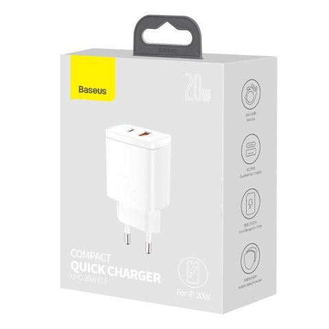 Szybka ładowarka sieciowa Compact USB USB-C 20W 3A PD QC 3.0 biały Szybka ładowarka sieciowa Compact USB USB-C 20W 3A PD QC 3.0 biały