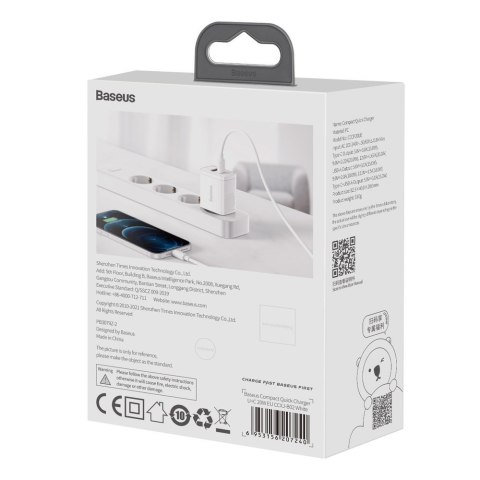 Szybka ładowarka sieciowa Compact USB USB-C 20W 3A PD QC 3.0 biały Szybka ładowarka sieciowa Compact USB USB-C 20W 3A PD QC 3.0 biały