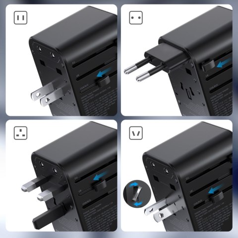 Szybka ładowarka podróżna wtyczka UE UK USA AUS 3xUSB 30-65W czarny Szybka ładowarka podróżna wtyczka UE UK USA AUS 3xUSB 30-65W czarny
