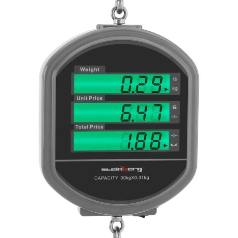 Waga hakowa podwieszana licząca cenowa z szalką + pilot 0.1-30kg / 5g Waga hakowa podwieszana licząca cenowa z szalką + pilot 0.1-30kg / 5g