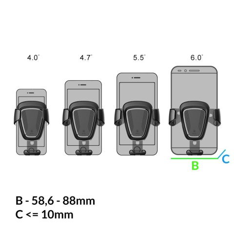 Grawitacyjny uchwyt samochodowy na kratkę nawiew 4-6'' Gravity Car Mount czarny Grawitacyjny uchwyt samochodowy na kratkę nawiew 4-6'' Gravity Car Mount czarny