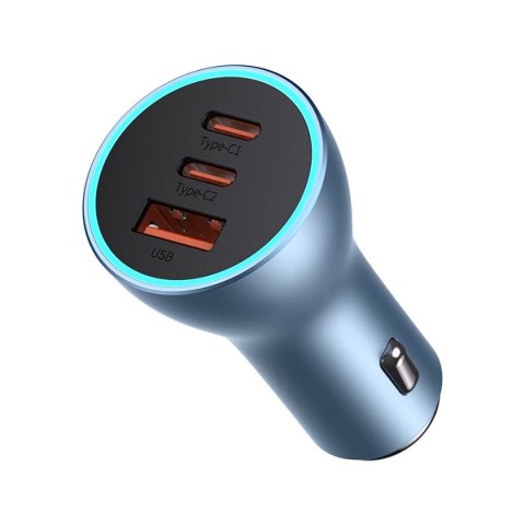 Ładowarka samochodowa PRO USB-A + 2x USB-C 65W QC4.0 - niebieski Ładowarka samochodowa PRO USB-A + 2x USB-C 65W QC4.0 - niebieski