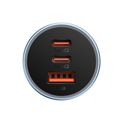 Ładowarka samochodowa PRO USB-A + 2x USB-C 65W QC4.0 - niebieski Ładowarka samochodowa PRO USB-A + 2x USB-C 65W QC4.0 - niebieski