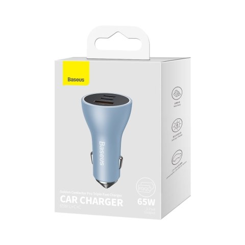 Ładowarka samochodowa PRO USB-A + 2x USB-C 65W QC4.0 - niebieski Ładowarka samochodowa PRO USB-A + 2x USB-C 65W QC4.0 - niebieski
