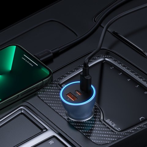 Ładowarka samochodowa PRO USB-A + 2x USB-C 65W QC4.0 - niebieski Ładowarka samochodowa PRO USB-A + 2x USB-C 65W QC4.0 - niebieski