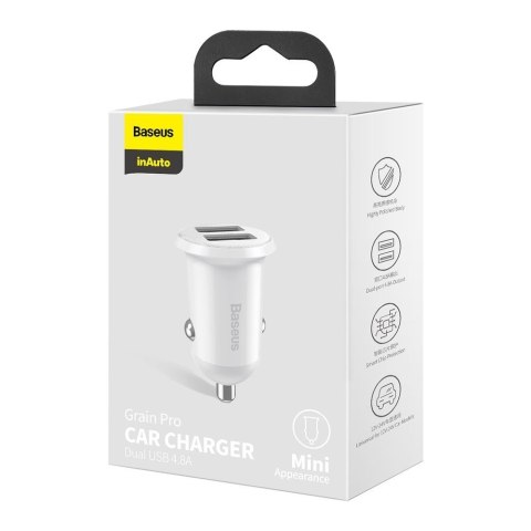 Ładowarka samochodowa do gniazda zapalniczki Grain Pro 2x USB 4.8A biały Ładowarka samochodowa do gniazda zapalniczki Grain Pro 2x USB 4.8A biały