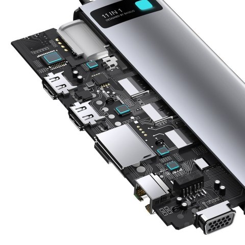 Wielofunkcyjny HUB replikator portów USB-C Metal Gleam 11w1 szary Wielofunkcyjny HUB replikator portów USB-C Metal Gleam 11w1 szary
