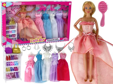 Lalka Dla Dzieci Długie Blond Włosy Szafa Buty Sukienki Akcesoria Różowa Lalka Dla Dzieci Długie Blond Włosy Szafa Buty Sukienki Akcesoria Różowa