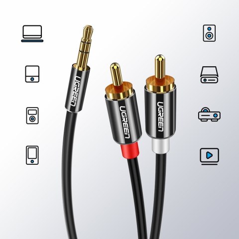 Kabel przewód audio 3.5mm mini jack - 2RCA 3m czarny Kabel przewód audio 3.5mm mini jack - 2RCA 3m czarny