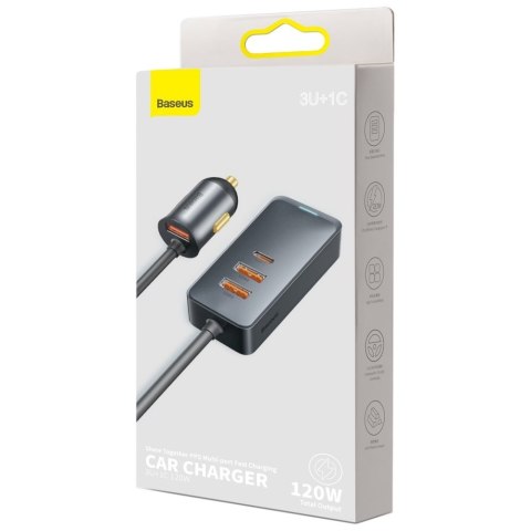 Ładowarka samochodowa rozdzielacz 3x USB + USB-C 120W PPS QC PD szary Ładowarka samochodowa rozdzielacz 3x USB + USB-C 120W PPS QC PD szary