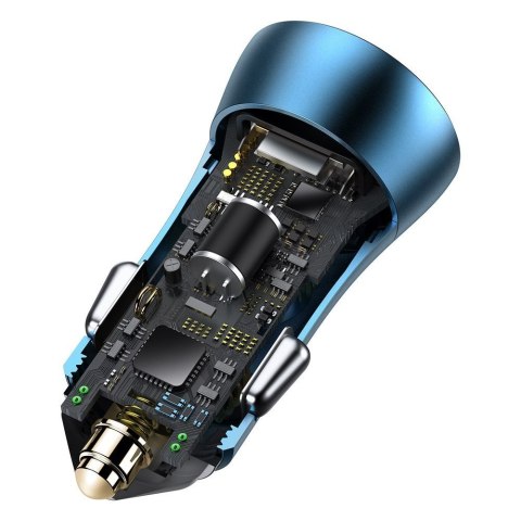 Szybka ładowarka samochodowa 40W PD QC USB-C / USB + kabel do iPhone niebieski Szybka ładowarka samochodowa 40W PD QC USB-C / USB + kabel do iPhone niebieski