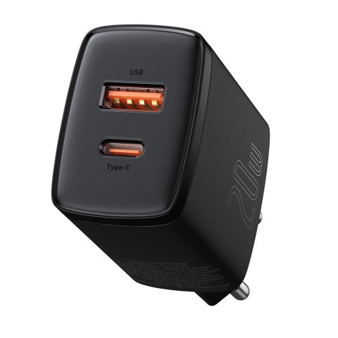 Szybka ładowarka sieciowa Compact USB USB-C 20W 3A PD QC 3.0 czarny Szybka ładowarka sieciowa Compact USB USB-C 20W 3A PD QC 3.0 czarny