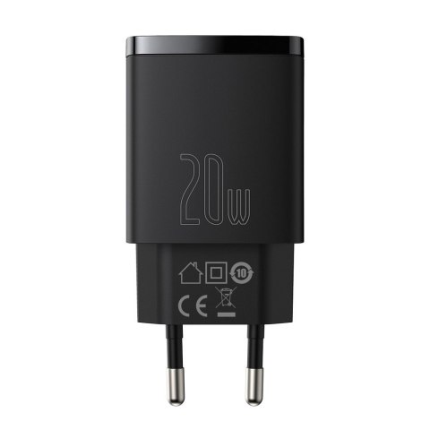 Szybka ładowarka sieciowa Compact USB USB-C 20W 3A PD QC 3.0 czarny Szybka ładowarka sieciowa Compact USB USB-C 20W 3A PD QC 3.0 czarny