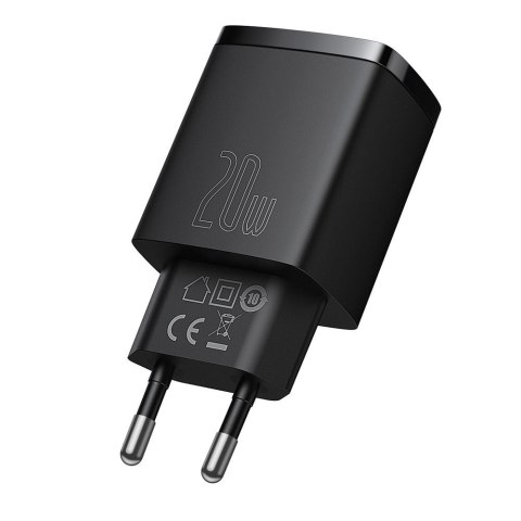 Szybka ładowarka sieciowa Compact USB USB-C 20W 3A PD QC 3.0 czarny Szybka ładowarka sieciowa Compact USB USB-C 20W 3A PD QC 3.0 czarny