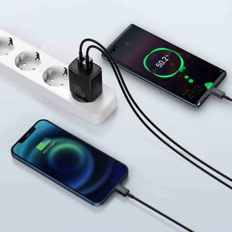 Szybka ładowarka sieciowa Compact USB USB-C 20W 3A PD QC 3.0 czarny Szybka ładowarka sieciowa Compact USB USB-C 20W 3A PD QC 3.0 czarny