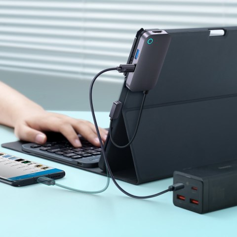 4w1 Rozdzielacz portów PadJoy HUB USB do tabletu smartfona USB-C HDMI mini jack ciemnoszary 4w1 Rozdzielacz portów PadJoy HUB USB do tabletu smartfona USB-C HDMI mini jack ciemnoszary