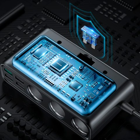 9w1 ładowarka samochodowa rozdzielacz 5x USB 1x USB-C 3x gniazdo zapalniczki PD QC czarny 9w1 ładowarka samochodowa rozdzielacz 5x USB 1x USB-C 3x gniazdo zapalniczki PD QC czarny