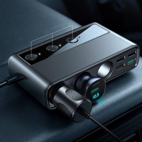 9w1 ładowarka samochodowa rozdzielacz 5x USB 1x USB-C 3x gniazdo zapalniczki PD QC czarny 9w1 ładowarka samochodowa rozdzielacz 5x USB 1x USB-C 3x gniazdo zapalniczki PD QC czarny