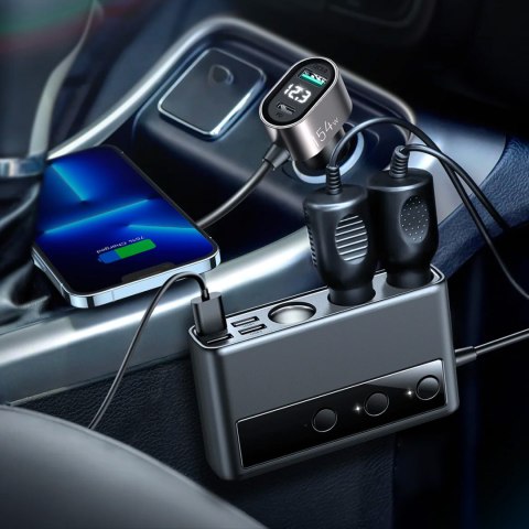 9w1 ładowarka samochodowa rozdzielacz 5x USB 1x USB-C 3x gniazdo zapalniczki PD QC czarny 9w1 ładowarka samochodowa rozdzielacz 5x USB 1x USB-C 3x gniazdo zapalniczki PD QC czarny