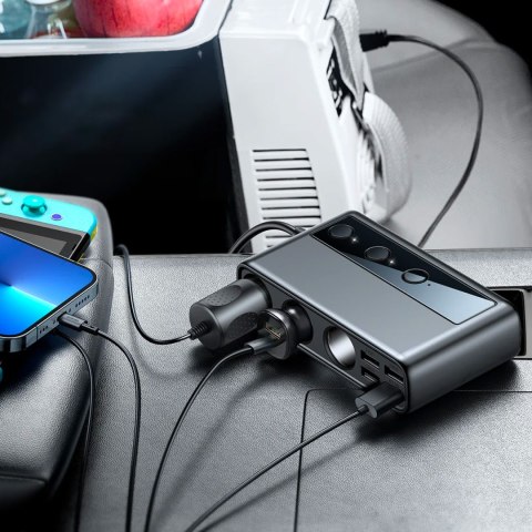 9w1 ładowarka samochodowa rozdzielacz 5x USB 1x USB-C 3x gniazdo zapalniczki PD QC czarny 9w1 ładowarka samochodowa rozdzielacz 5x USB 1x USB-C 3x gniazdo zapalniczki PD QC czarny