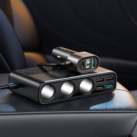 9w1 ładowarka samochodowa rozdzielacz 5x USB 1x USB-C 3x gniazdo zapalniczki PD QC czarny 9w1 ładowarka samochodowa rozdzielacz 5x USB 1x USB-C 3x gniazdo zapalniczki PD QC czarny