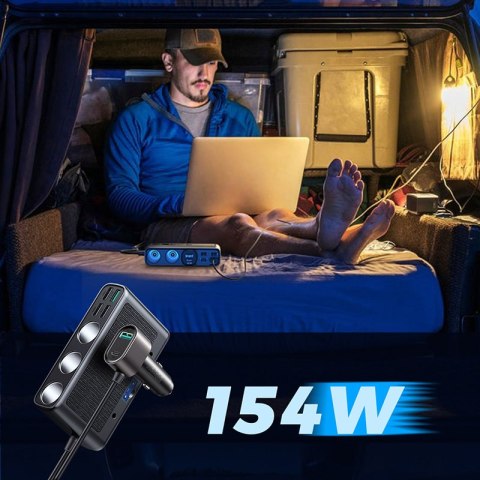 9w1 ładowarka samochodowa rozdzielacz 5x USB 1x USB-C 3x gniazdo zapalniczki PD QC czarny 9w1 ładowarka samochodowa rozdzielacz 5x USB 1x USB-C 3x gniazdo zapalniczki PD QC czarny