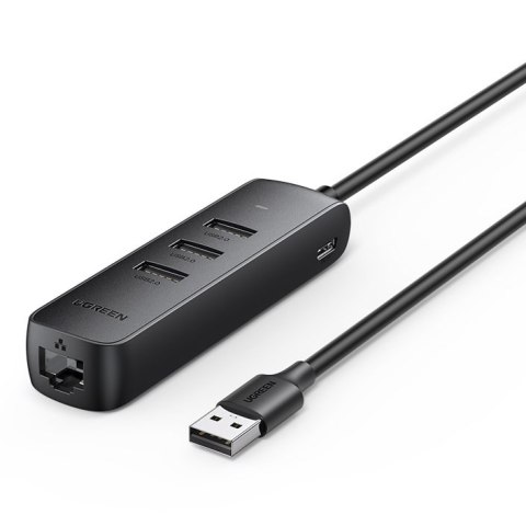 Adapter przejściówka rozdzielacz USB - Ethernet RJ45 3x USB czarny Adapter przejściówka rozdzielacz USB - Ethernet RJ45 3x USB czarny