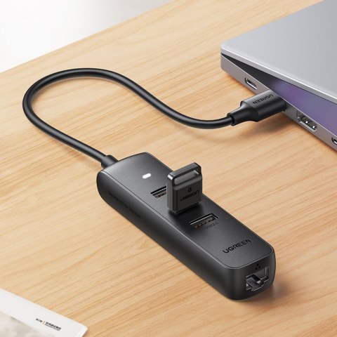 Adapter przejściówka rozdzielacz USB - Ethernet RJ45 3x USB czarny Adapter przejściówka rozdzielacz USB - Ethernet RJ45 3x USB czarny