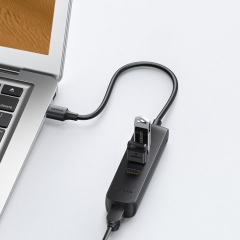 Adapter przejściówka rozdzielacz USB - Ethernet RJ45 3x USB czarny Adapter przejściówka rozdzielacz USB - Ethernet RJ45 3x USB czarny
