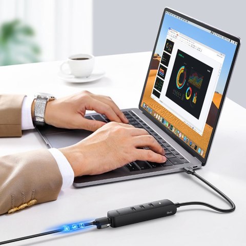 Adapter przejściówka rozdzielacz USB - Ethernet RJ45 3x USB czarny Adapter przejściówka rozdzielacz USB - Ethernet RJ45 3x USB czarny
