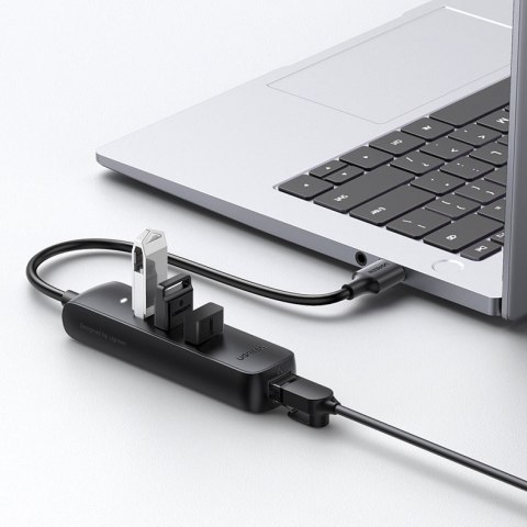 Adapter przejściówka rozdzielacz USB - Ethernet RJ45 3x USB czarny Adapter przejściówka rozdzielacz USB - Ethernet RJ45 3x USB czarny