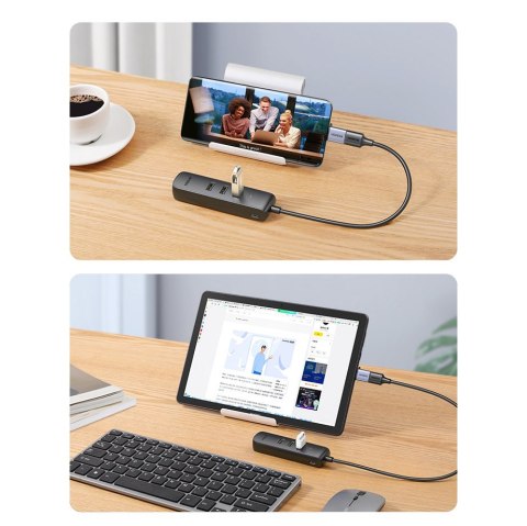 Adapter przejściówka rozdzielacz USB - Ethernet RJ45 3x USB czarny Adapter przejściówka rozdzielacz USB - Ethernet RJ45 3x USB czarny