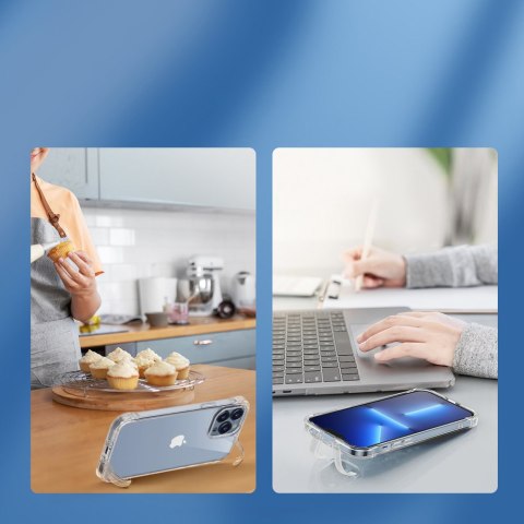 Etui pokrowiec do iPhone 14 Pro pancerna obudowa z haczykami podstawką przezroczysty Etui pokrowiec do iPhone 14 Pro pancerna obudowa z haczykami podstawką przezroczysty