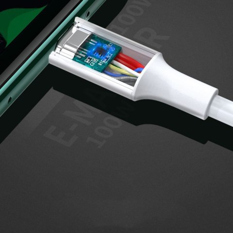 Kabel przewód USB-C 5A szybkie ładowanie PD QC 2m biały Kabel przewód USB-C 5A szybkie ładowanie PD QC 2m biały