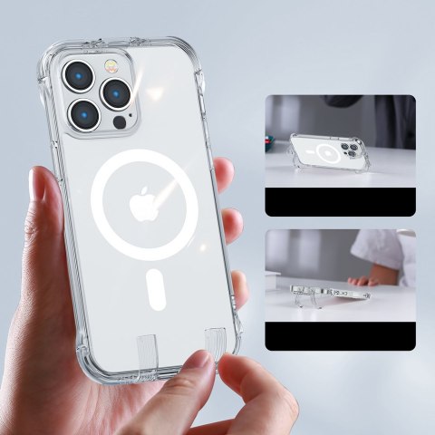 Magnetyczne etui do iPhone 14 Pro Max pancerny pokrowiec z haczykami podstawką przezroczysty Magnetyczne etui do iPhone 14 Pro Max pancerny pokrowiec z haczykami podstawką przezroczysty