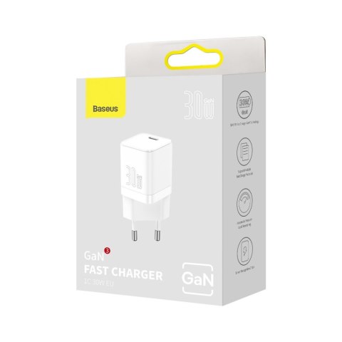 Szybka ładowarka sieciowa GaN3 do kabla USB-C 30W biały Szybka ładowarka sieciowa GaN3 do kabla USB-C 30W biały
