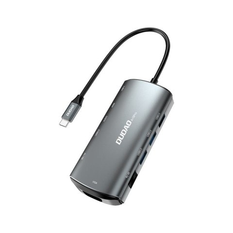 11w1 Adapter HUB USB-C HDMI 3,5 mm mini jack USB czytnik kart SD micro SD VGA RJ45 szary 11w1 Adapter HUB USB-C HDMI 3,5 mm mini jack USB czytnik kart SD micro SD VGA RJ45 szary