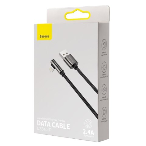 Kątowy mocny kabel przewód do iPhone USB - Lightning dla graczy 2.4A 1m czarny Kątowy mocny kabel przewód do iPhone USB - Lightning dla graczy 2.4A 1m czarny