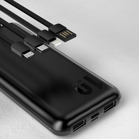 Powerbank K6Pro 10000mAh uniwersalny z kablem USB USB-C microUSB Lightning biały Powerbank K6Pro 10000mAh uniwersalny z kablem USB USB-C microUSB Lightning biały