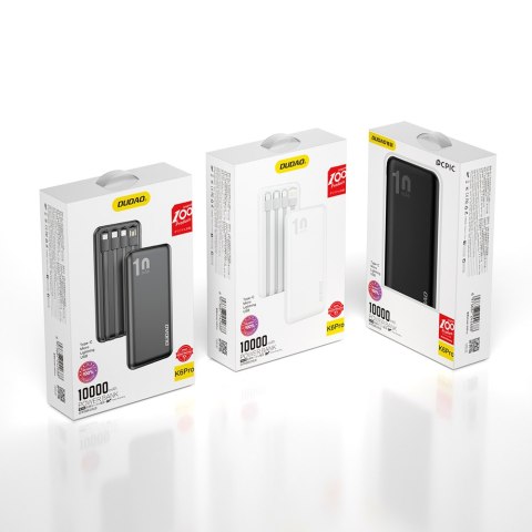 Powerbank K6Pro 10000mAh uniwersalny z kablem USB USB-C microUSB Lightning biały Powerbank K6Pro 10000mAh uniwersalny z kablem USB USB-C microUSB Lightning biały